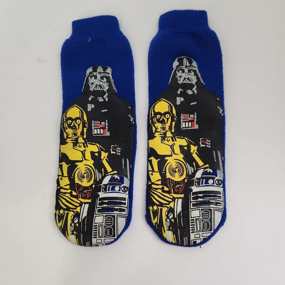 Star Wars C-3PO R2-D2 Darth Vader Royal Blue Sock Shoe Size 5-13 Ankle Movie
